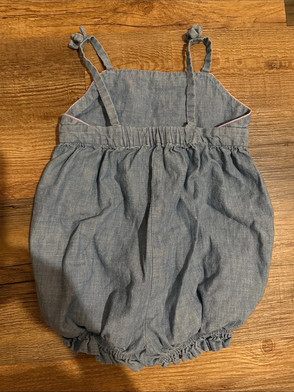 Ralph Lauren Light Blue Chambray Embroidered Baby Romper